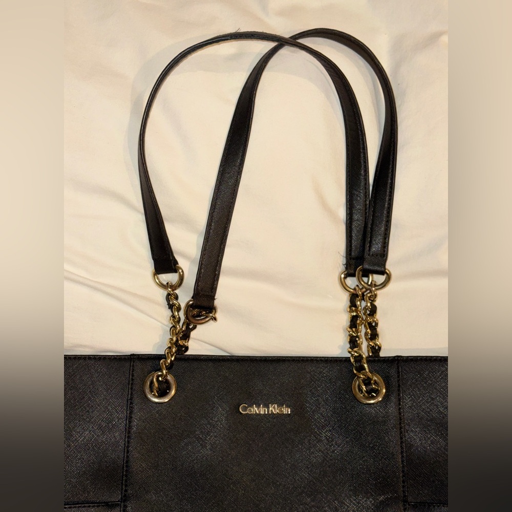 Calvin Klein Black Shoulder Bag with Gold Accents
